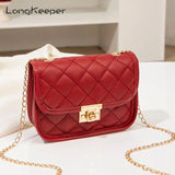 Women's Crossbody Bag Metal Chain Solid Shoulder Bag Red Pink