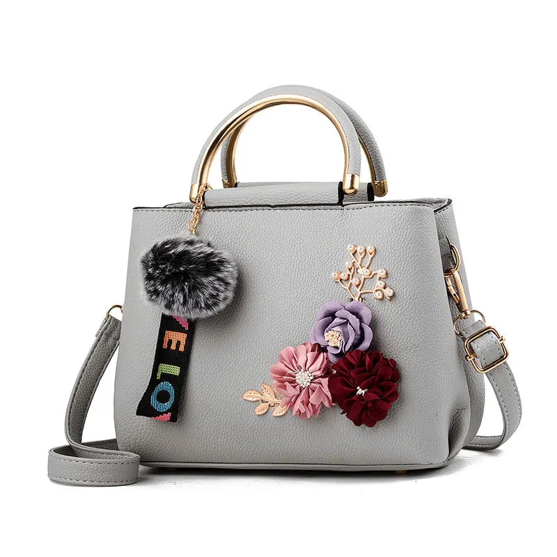Crossbody Bag PU Leather Flower Fur Ball Shoulder Messenger Bags