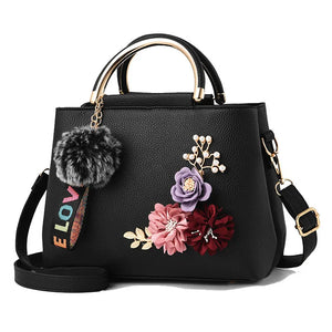 Crossbody Bag PU Leather Flower Fur Ball Shoulder Messenger Bags