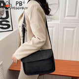 Crossbody Bag Rhombus Embroidery Thread Flap Women Handbags Adjustable Strap