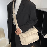 Embroidered Crossbody Bag Rhombus Design Oxford Handbag