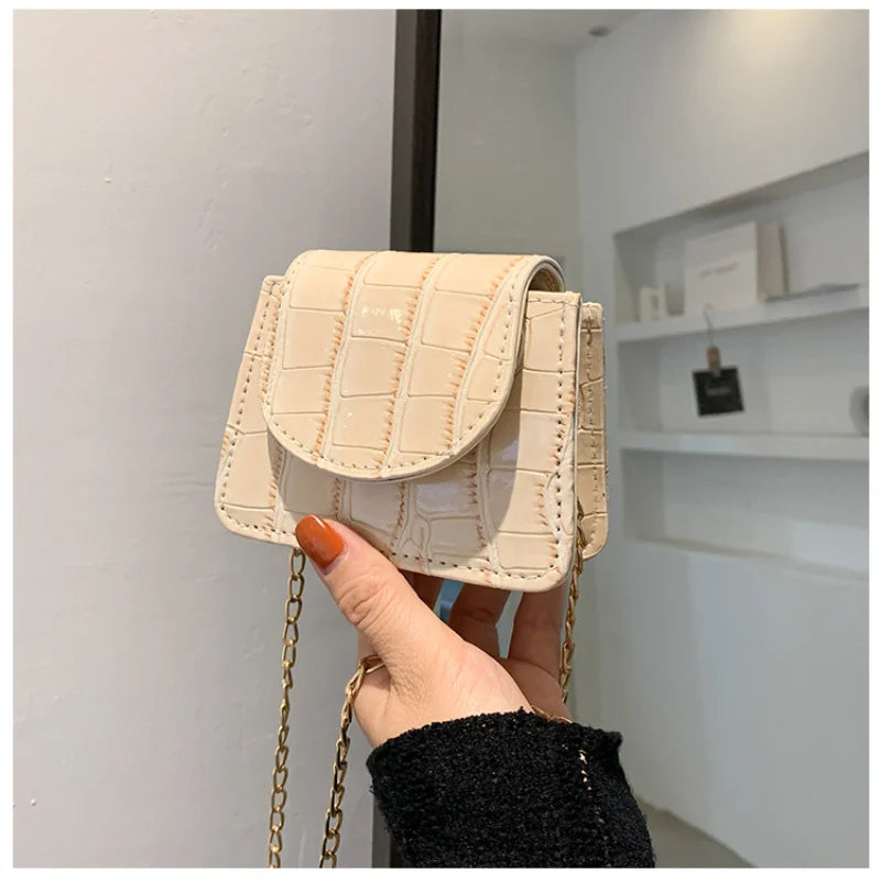 Small Square Crossbody Bag Korean Summer Style Chain Embossed Stone Grain