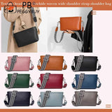 Crossbody Bag with Wide Fabric Strap in Cowhide Leather