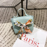 Crocodile Pattern Crossbody Bag with Silk Scarf Bow