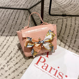 Crocodile Pattern Crossbody Bag with Silk Scarf Bow