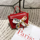 Crocodile Pattern Crossbody Bag with Silk Scarf Bow
