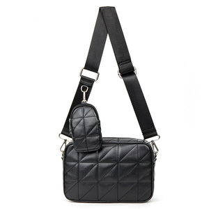 2 in 1 Crossbody Bag PU Leather Phone Pouch Quilted Camera Handbag with Coin Pur