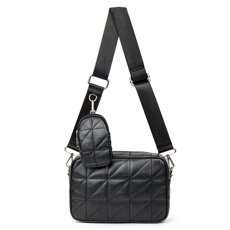 2 in 1 Crossbody Bag PU Leather Phone Pouch Quilted Camera Handbag with Coin Pur