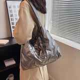 Quilted Crossbody Bag Cotton Padded Winter Handbag Solid Large Capacity