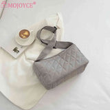 Crossbody Bag Cotton Padded Shoulder Quilted Rhombus Solid Wide Belt