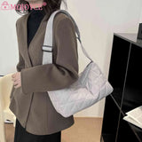 Crossbody Bag Cotton Padded Shoulder Quilted Rhombus Solid Wide Belt