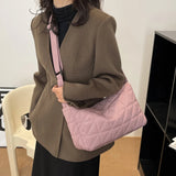 Cotton Padded Crossbody Bag Quilted Rhombus Wide Belt for Autumn & Winter