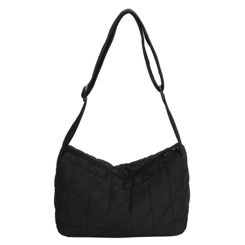 Cotton Padded Crossbody Bag Quilted Rhombus Wide Belt for Autumn & Winter