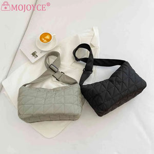 Crossbody Bag Cotton Padded Shoulder Quilted Rhombus Solid Wide Belt