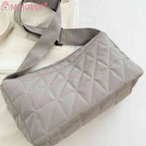 Crossbody Bag Cotton Padded Shoulder Quilted Rhombus Solid Wide Belt