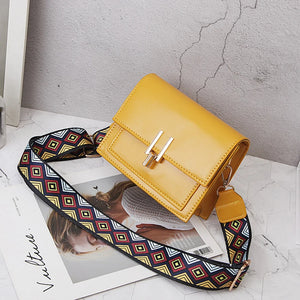 Mini PU Leather Crossbody Bag Wide Strap Small Square Shoulder Messenger