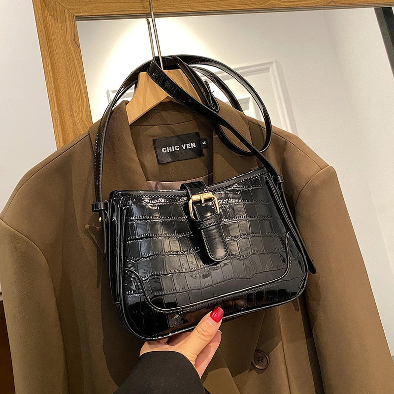 Colored Bling Women's Shoulder Bags Stone Leather Female Handbags