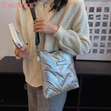 Quilted Cotton Padded Crossbody Handbag Solid Hand Bags Women Zipper for Travel