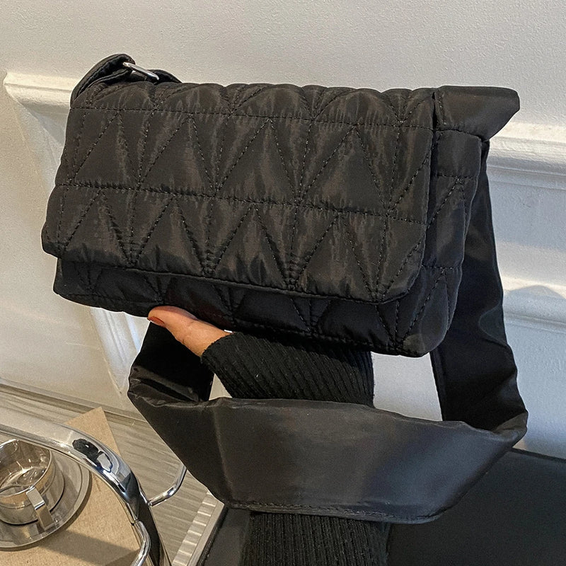 Quilted Rhombus Crossbody Bag Small Square Wide Strap Purse