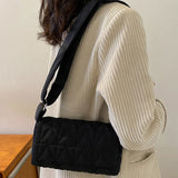 Quilted Rhombus Crossbody Bag Small Square Wide Strap Purse