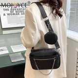 Rhombus Pattern Leather Crossbody Hand Bag with Chains