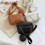 Rhombus Pattern Leather Crossbody Hand Bag with Chains
