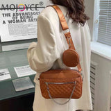 Rhombus Pattern Leather Crossbody Hand Bag with Chains
