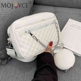 Rhombus Pattern Leather Crossbody Hand Bag with Chains