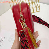 Casual Crossbody Bag Tassel Small Square Satchel PU Leather Wide Strap
