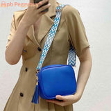 Casual Crossbody Bag Tassel Small Square Satchel PU Leather Wide Strap