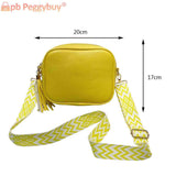 Casual Crossbody Bag Tassel Small Square Satchel PU Leather Wide Strap