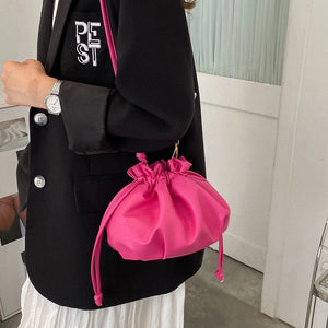 Y2K Style Leather Drawstring Crossbody Bag Sweet Girls Purse