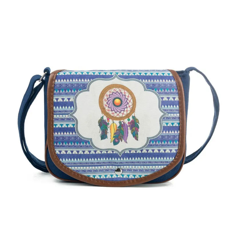 Vintage Bohemia Embroidery Crossbody Bag Women Feather Print Shoulder Bag