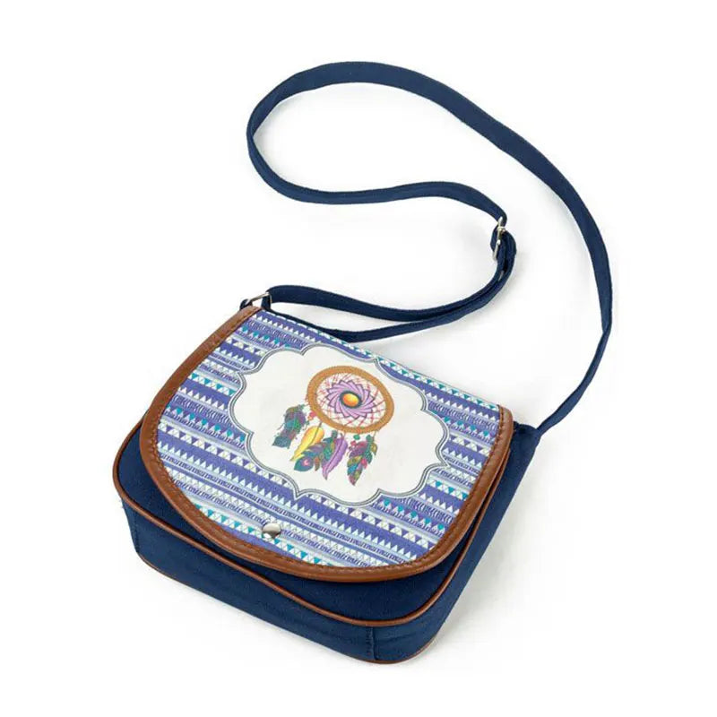 Vintage Bohemia Embroidery Crossbody Bag Women Feather Print Shoulder Bag