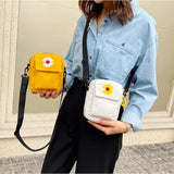 Vintage Daisy Sling Bag Embroidered Canvas Crossbody Shoulder Bag