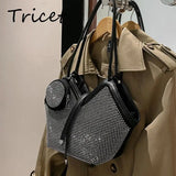 Crystal Bling Mini Round Shoulder Bag for Women Lady Shopping Bag 2pcs