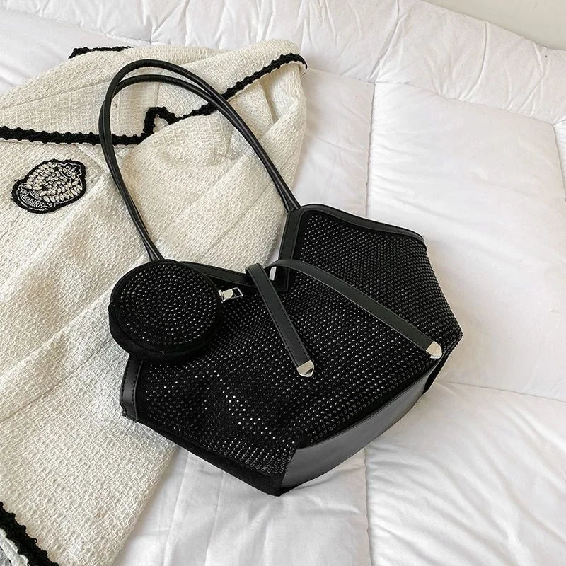 Crystal Bling Mini Round Shoulder Bag for Women Lady Shopping Bag 2pcs