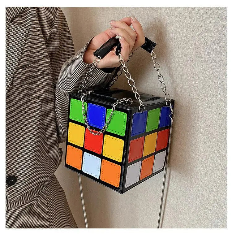 Cube Shape PU Leather Shoulder Bags Clutch Purse Colorful Crossbody Bags