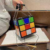 Cube Shape PU Leather Shoulder Bags Clutch Purse Colorful Crossbody Bags
