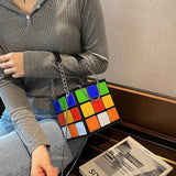 Cube Shape PU Leather Shoulder Bags Clutch Purse Colorful Crossbody Bags
