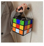 Cube Shape PU Leather Shoulder Bags Clutch Purse Colorful Crossbody Bags