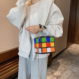 Cube Shape PU Leather Shoulder Bags Clutch Purse Colorful Crossbody Bags