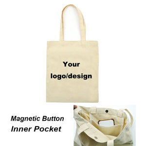 Eco Canvas Shopping Tote Bag with Pocket - Beige