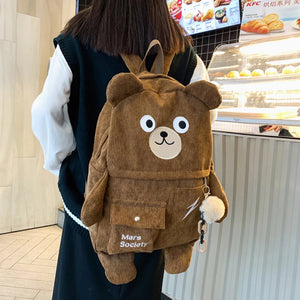 Corduroy Backpack for Women Large Capacity Shoulder Bag