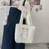 Plush Printing Shoulder Bag Soft Textured Large Capacity