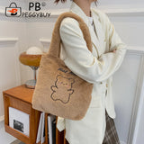 Plush Printing Shoulder Bag Soft Textured Large Capacity