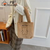 Plush Printing Shoulder Bag Soft Textured Large Capacity