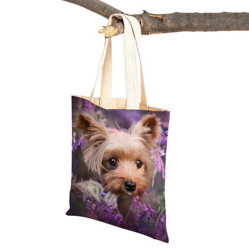 Yorkshire Dog Lady Canvas Shopping Tote Bag for Women