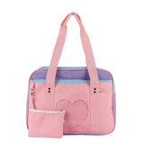 Women Heart Patchwork Canvas Shoulder Bag Large Capacity Travel Handbags