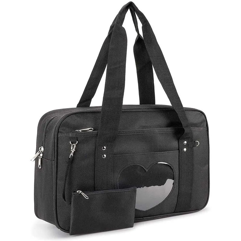 Women Transparent Heart Patchwork Canvas Shoulder Bags